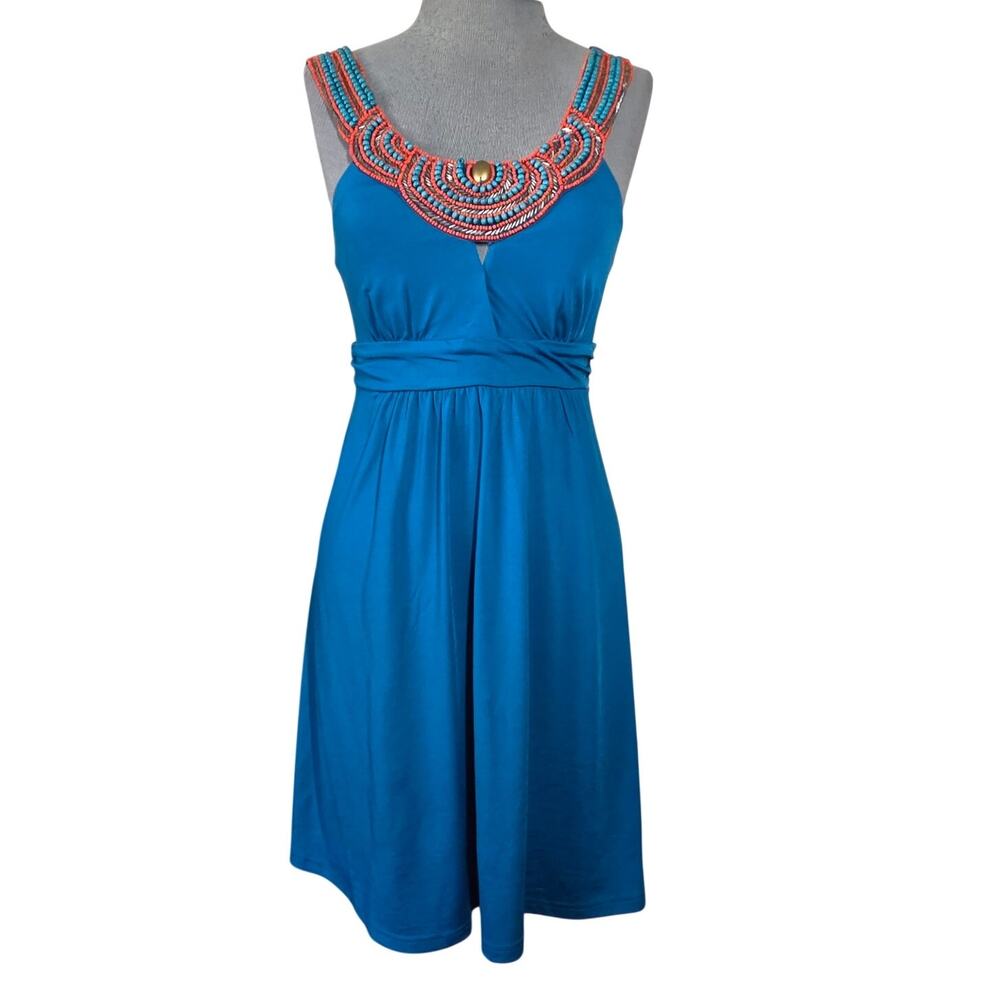 Blue Embellished Neckline Dress Size Medium